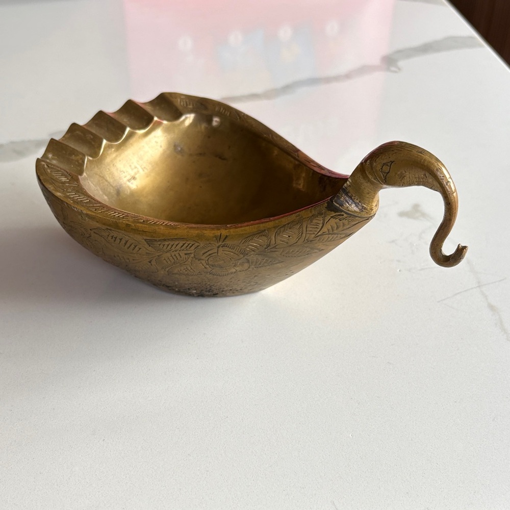 Vintage Brass Decorative Scoop with Scalloped Rim and Curled Handle